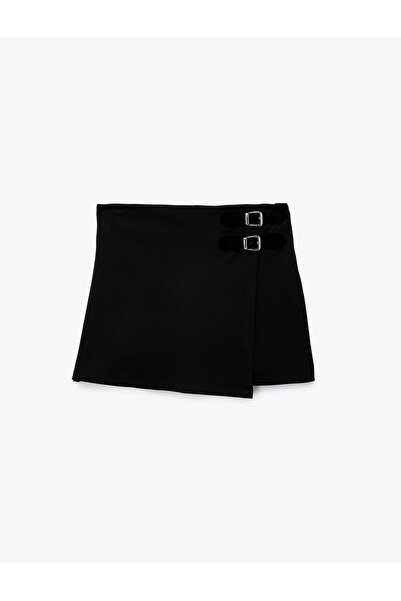 Koton Viscose Blend Basic Shorts Skirt with Buckle Detail