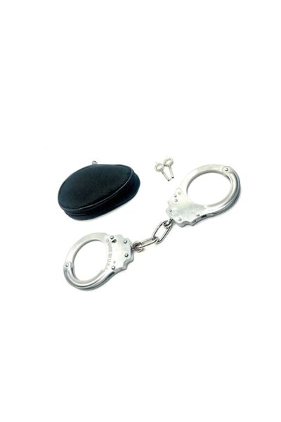 Ems Stainless steel handcuffs with chain, belt clip pouch and 2 keys