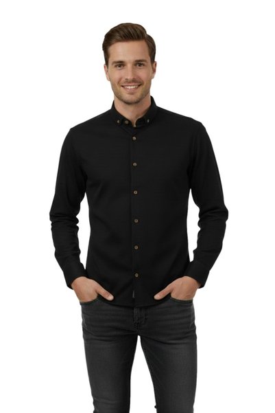 KAMER Men's Slim Fit t Long Sleeve Honeycomb Textured Shirt 2444 Bgl-St04813