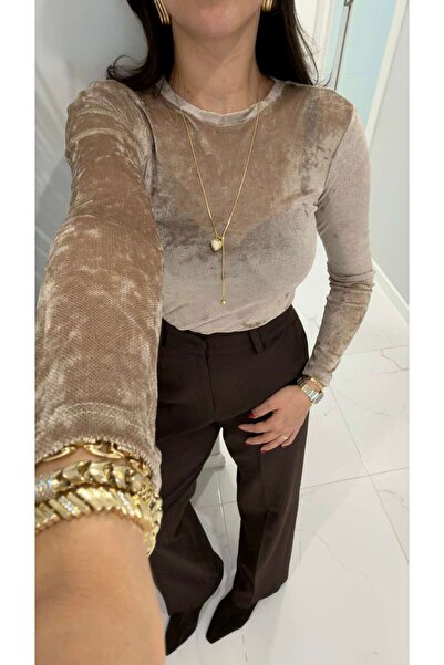 BİRCANÇİL Μπλούζα με υφή βελούδου Kerony Beige