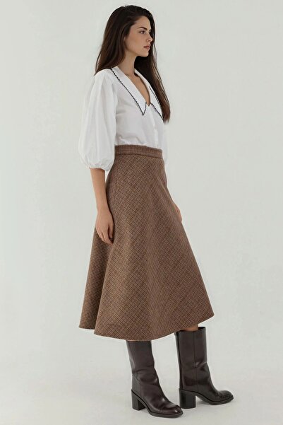 Hiccup Μάλλινη μείγματα υψηλής ποιότητας καρό μακριά φούστα