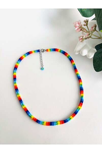 Fynbos Herringbone Renkli Boncuk Rainbow Kolye – El Yapımı Minimal Yazlık Kad...