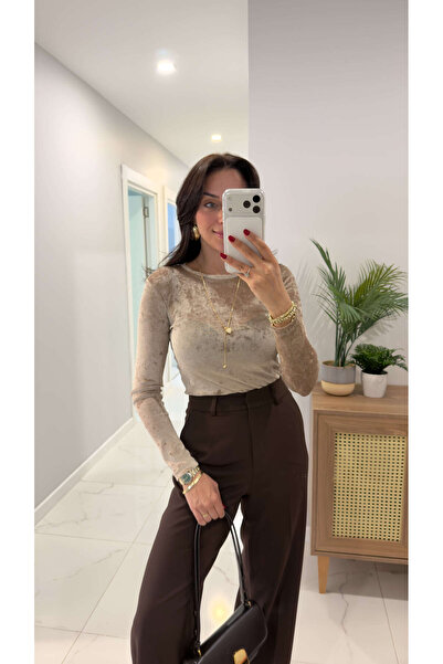 BİRCANÇİL Μπλούζα με υφή βελούδου Kerony Beige