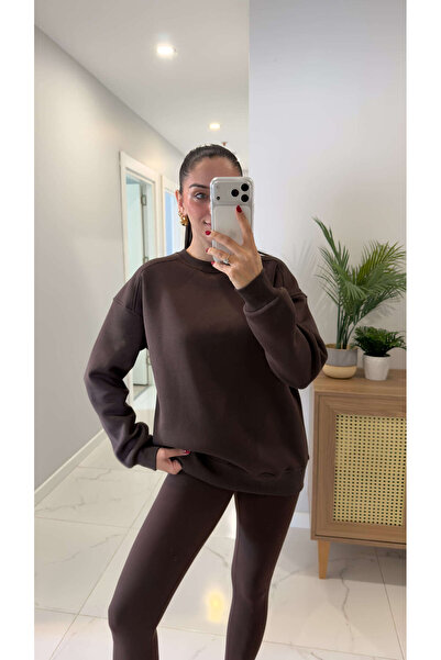 BİRCANÇİL Valeria Kahve supradimensionat basic Swea tricou