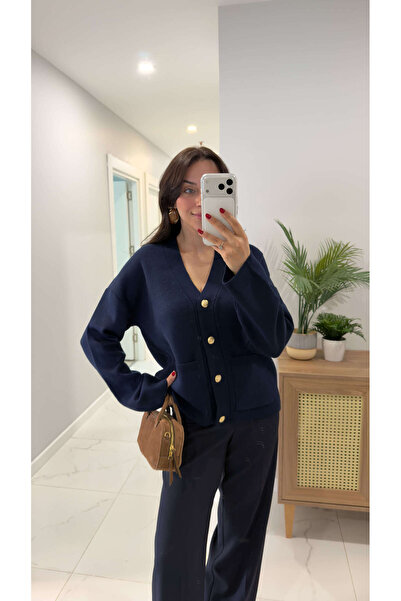 BİRCANÇİL سترة ليروسي ذات تفاصيل أزرق داكن وأزرق فاتح مع أزرار ذهبية