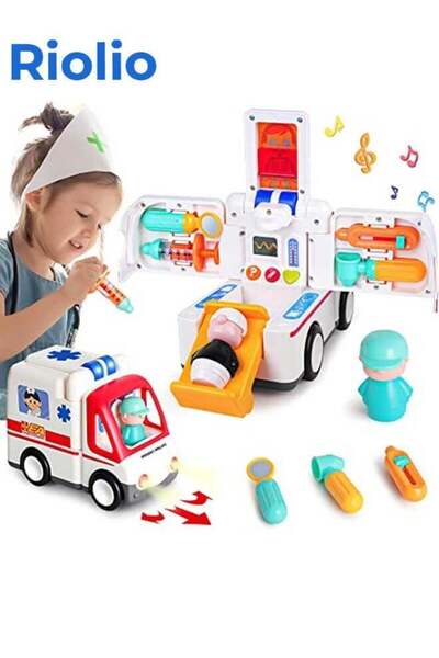 Riolio لعبة سيارة إسعاف تعمل بالطاقة الذاتية مع أضواء وصوت، مجموعة لعب دور ال...