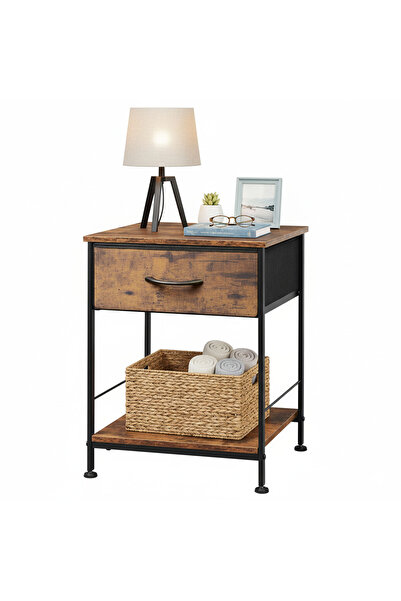 Sinyin طاولة جانبية مع درج ورف مفتوح، طاولة جانبية/طاولة جانبية لغرفة النوم، 40×40×55 سم