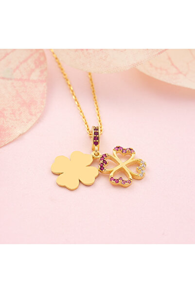 Hediyesepeti Lucky Clover Purple Zircon Stone Silver Necklace