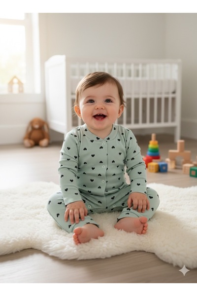 TinyTrend Kalp Desenli Çıtçıtlı Kalp Desenli Bebek Tulumu