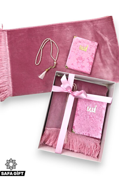 Safa Gift Lüks Çeyizlik Hediyelik Seccade Yasin Tesbih Seti, Kadife Dokulu, Y...