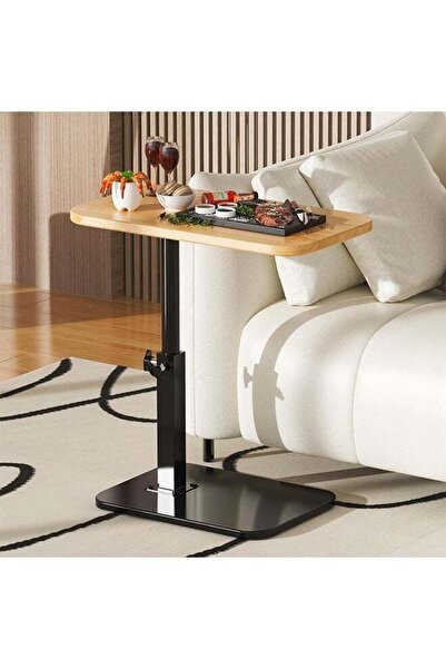 VOGMAX Adjustable Height C-Shaped Table 360° Swivel TV Tray Small Side Table (Brown)