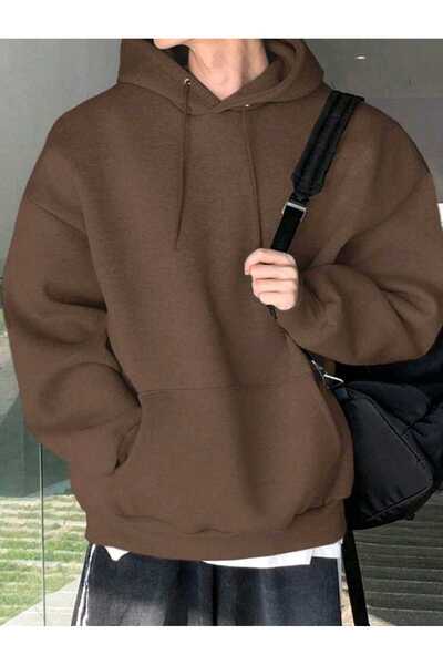 BY CAESAR سويت شيرت رجالي من القطن بغطاء رأس بدون طباعة للجنسين