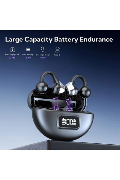 NALACAL Wireless Open Ear Clip Headphones (Bluetooth 5.4, IPX7, LED Power Display)