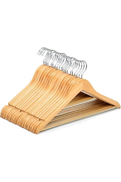 Nature Smile Wooden Suit Hangers 20 Pack - Premium Solid Wood, Non-Slip Bar, ...