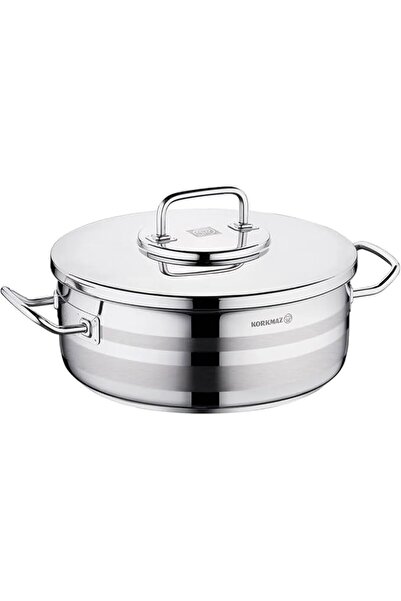 KORKMAZ Aster 2 Low Stainless Steel Casserole, 32 cm Diameter x 13 cm Height, Silver