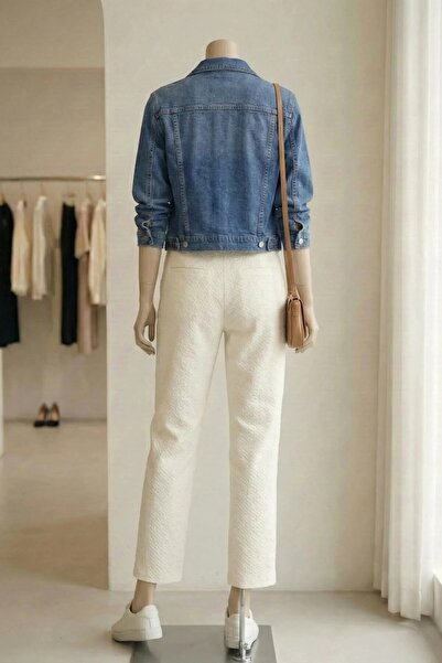 inpool Pile Detailed, Comfortable Fabric, Elastic Waist, Loose, Oversized , White Trousers Sofia