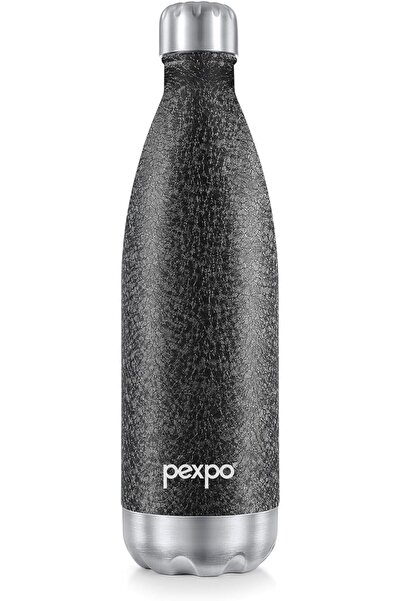 pexpo قارورة إلكترو ستانلس ستيل ساخنة وباردة تدوم 24 ساعة - 750 مل - لون أسود