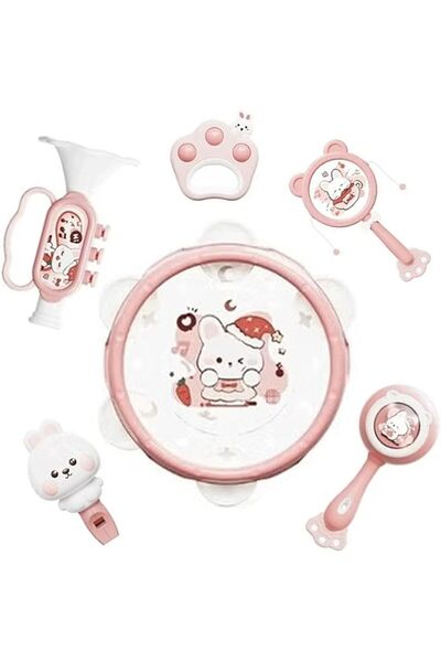 Vixplorn مجموعة ألعاب خشخيشة للأطفال من 6 قطع - آلات موسيقية قديمة (وردي)