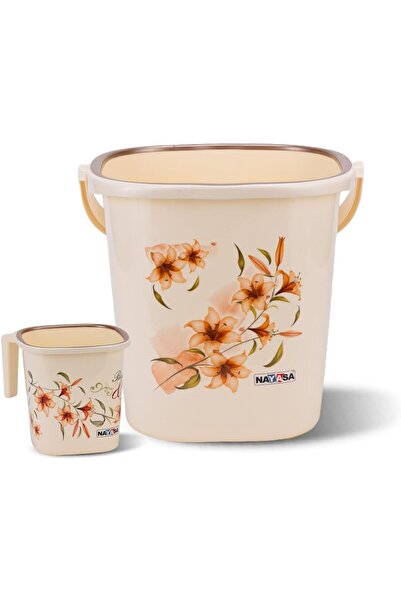 Nayasa طقم سكوير رينج دي إل إكس | دلو ٢٥ لترًا + كوب ١.٥ لترًا | أبيض مائل لل...