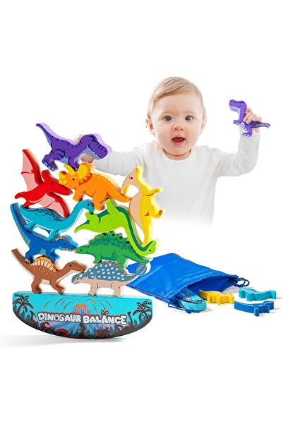 ELECDON لعبة ديناصورات تكديس للأعمار من 1 إلى 6 سنوات - مكعبات بناء خشبية مع ...