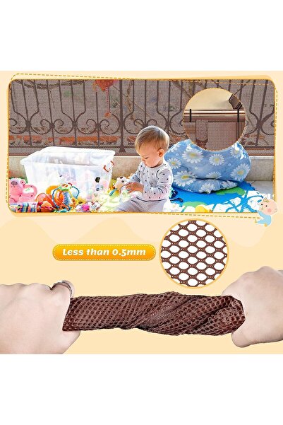 Generic 2-piece Child Safety Railing Net, Sturdy Balcony/Stair Protector (Brown, 3×0.79 m)