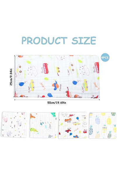 Generic 4-piece Muslin Baby Burp Cloths by Azoni, 25×50 cm, 6-layer 100% Cotton