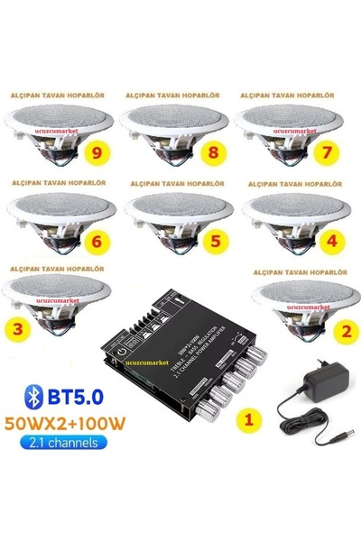 Kalite BLUETOOTH ÖZELLİKLİ TAVAN HOPARLÖR SETİ (8 TAVAN HOPARLÖR) ANFİ KULLAN...
