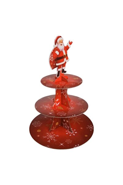 OEM Christmas tiered cake stand, 3-level set with Santa Claus figurine, red, 30x45cm