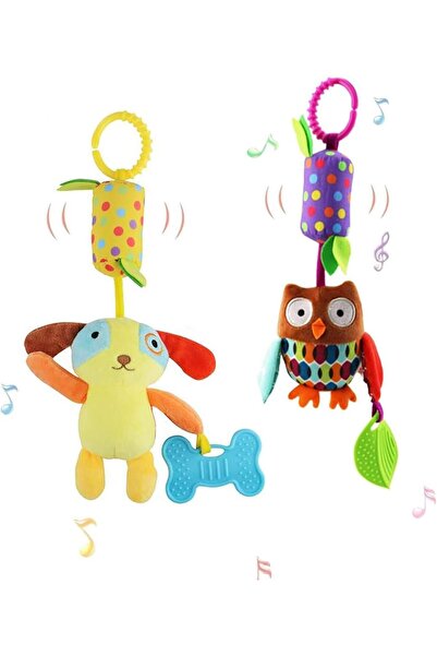 Soofam لعبة أطفال خشخيشة ناعمة معلقة مع عضاضة، حيوان محشو (برتقالي)