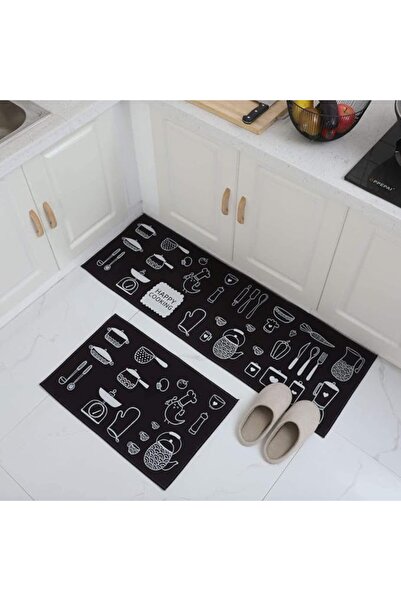 AZONEE 2-Piece Kitchen Rug Set, Black, Anti-Slip, Machine Washable (40x120cm ...
