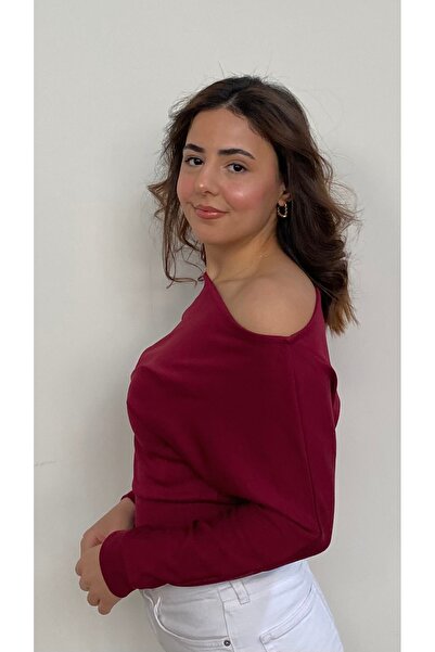 Lady Doll Women's Boat Neck One Shoulder Long Sleeve Fit Women's Blouse