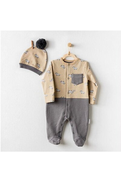 andywawa AC24159 Little Zebra Bebek Tulum Takım Beige Grey