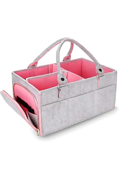 LEFAFA منظم حفاضات الأطفال - سلة تخزين حفاضات محمولة من اللباد مزودة بسحاب وح...