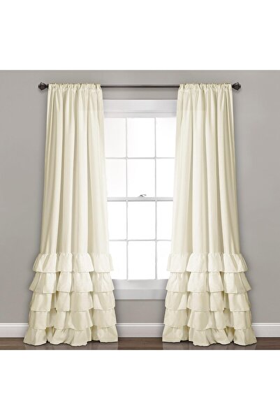 Lush Decor Allison Ruffle Curtains Window Panel Drapes Set, Ivory, 84 x 40 in...