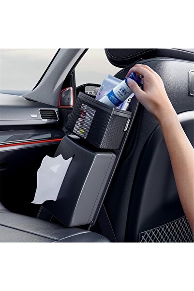 AZONEE حامل مناديل للسيارة مصنوع من جلد البولي يوريثان مع صندوق تخزين، أسود