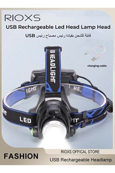 RIOXS USB Rechargeable Led Head Lamp Head Mounted Telescopic Zoomable Waterpr...