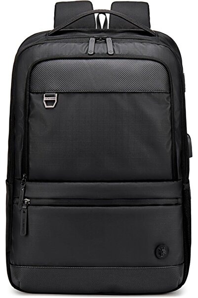 ah arctic hunter Arctic Hunter Golden Wolf 17-inch Expandable Laptop Backpack with USB Port (Black)