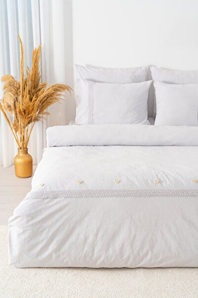 Rivaİstanbul Grace Stone Guipure Double Size 100% Cotton Duvet Cover Set - 6 Piece Dowry Set
