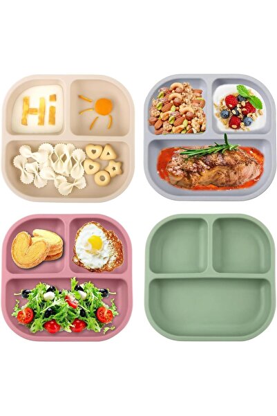 Generic You Hoom 4-Piece Suction Baby Silicone Divided Plates with Spoons, BPA-Free