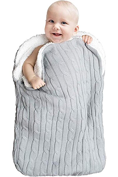 Generic Landove Baby Swaddle Blanket Thick Soft Warm Wool Sleep Sack for Newborns 0-12 Months - Gray