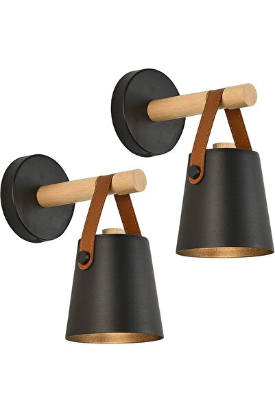 MAKINGTEC مجموعة شمعدانات حائط عصرية، مصباح قراءة مُحسّن من الجلد والخشب، قاع...