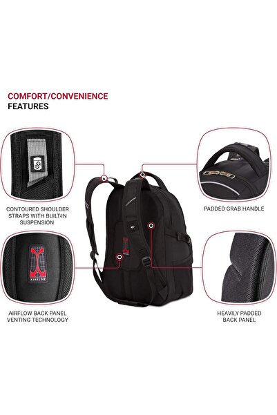 Swissgear حقيبة ظهر للكمبيوتر المحمول 3258، سوداء، مقاس 18.5 بوصة