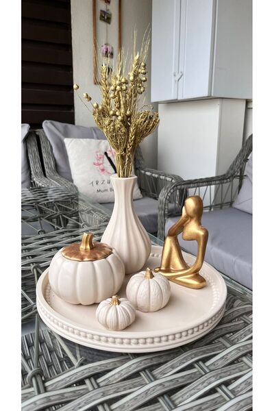HomeAlışveriş Decorative Tray Set (Candle in a Pumpkin)