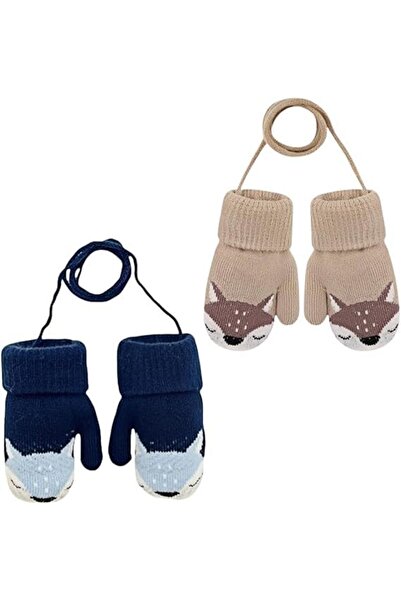 KASTWAVE قفازات شتوية مبطن بالصوف للأطفال الصغار مع خيط مقاوم للفقد، تصميم دب...