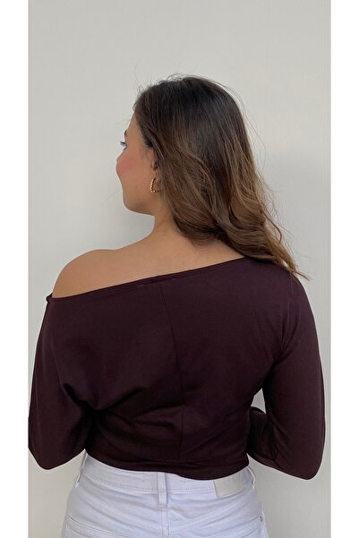 Lady Doll Women's Boat Neck One Shoulder Long Sleeve Fit Women's Blouse