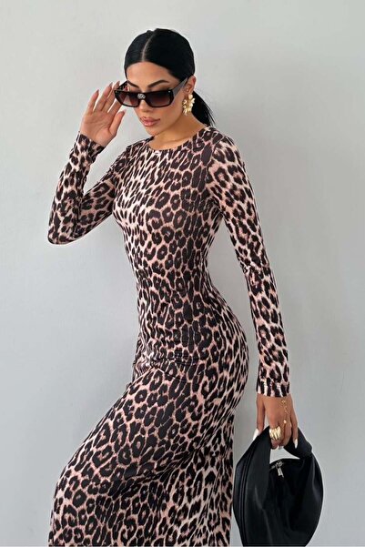 Lijuri Μακρυμάνικο φόρεμα με λεοπάρ στάμπα 88 R5-F-K3