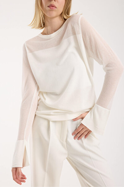 sumoda Kadın triko kazak ince transparan detaylı yumuşak doku