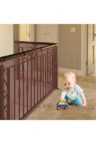 Generic 2-piece Child Safety Railing Net, Sturdy Balcony/Stair Protector (Brown, 3×0.79 m)