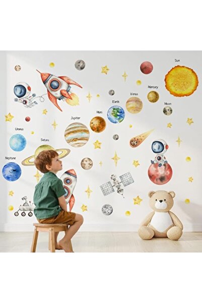 KASTWAVE ملصقات حائط للأطفال بموضوع الفضاء - صواريخ وكواكب ورواد فضاء (متعددة...