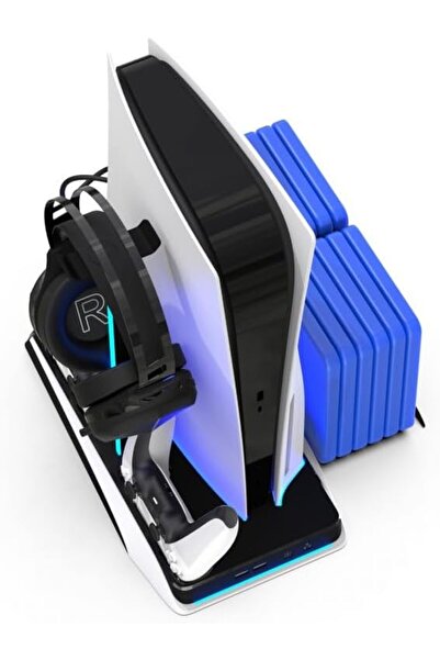 porodo وحدة تبريد وشحن متعددة الوظائف للألعاب PS5 وسماعات الرأس - أسود/أبيض